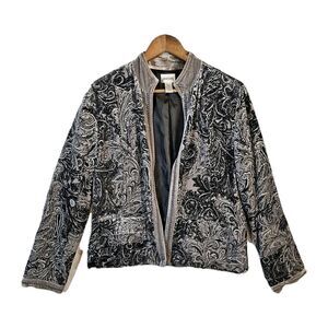 Chico's Open Crushed Velvet Baroque Jacket Dressy Formal Date Luxury Gray Size 1